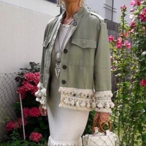 Zara Woman Outwear Green Fringe Utility Jacket Size Oversized XS PTP 19”
